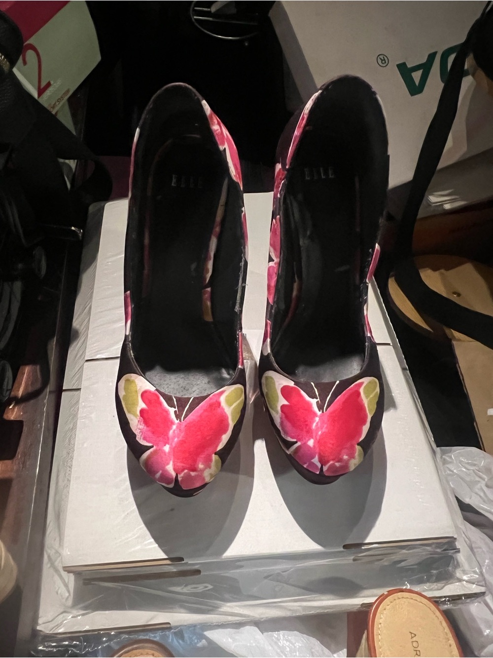 Elle Floral Pink and Green Butterfly Heels
